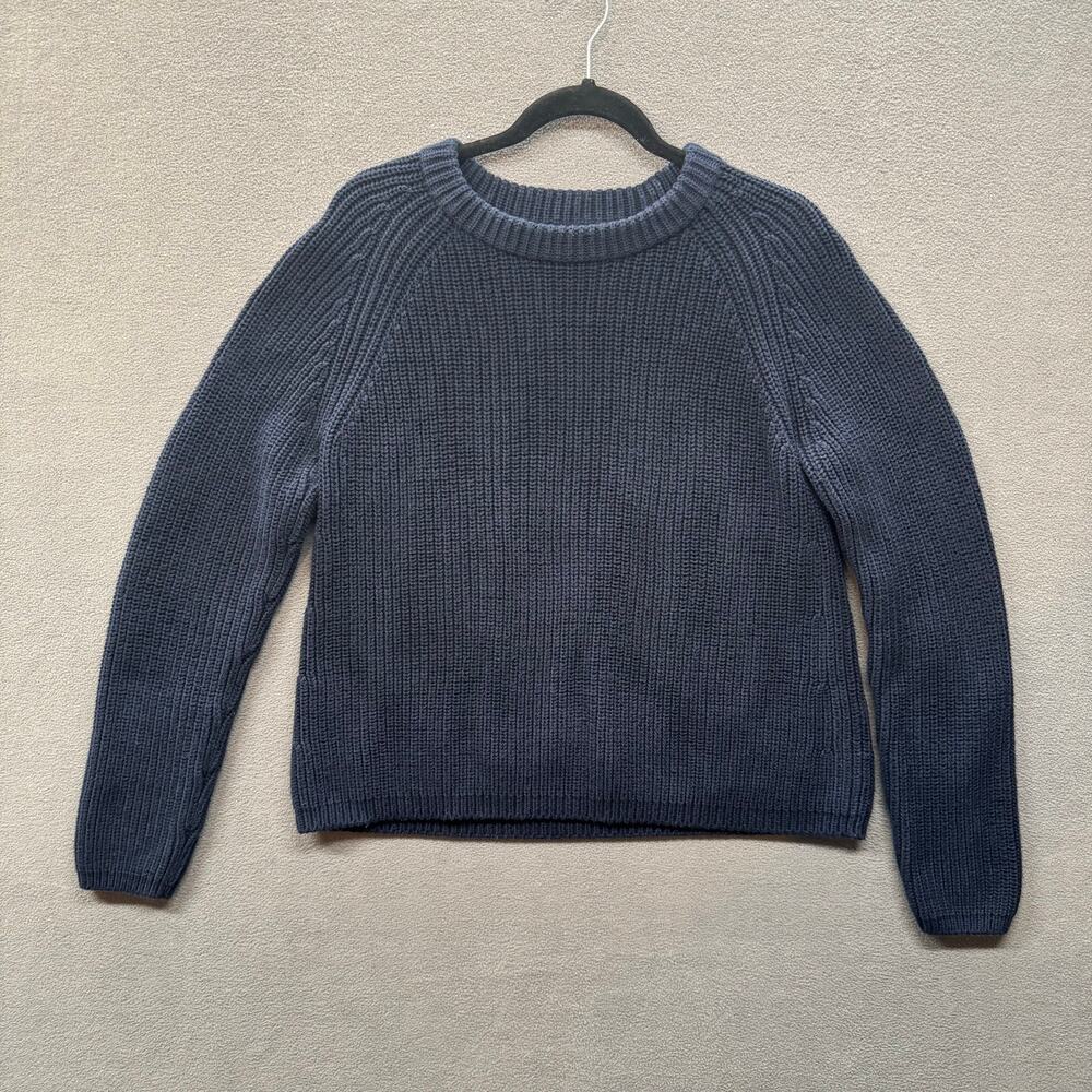 Quince Organic Cotton Fisherman Crew Sweater Navy Womens M Blue Knit Cabincore